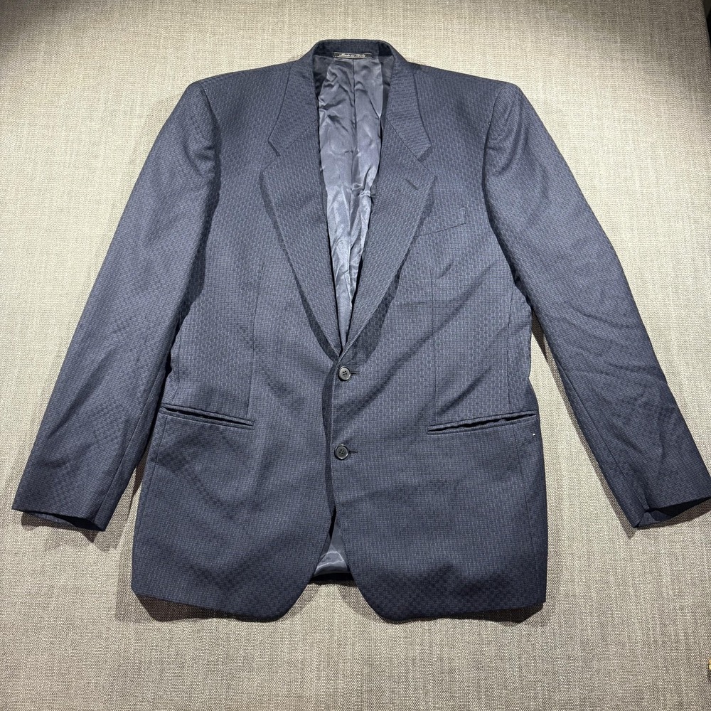 Lubiam Sport Coat Mens‎ IT 52 Blue Wool Check Tweed Blazer Jacket Made Italy
